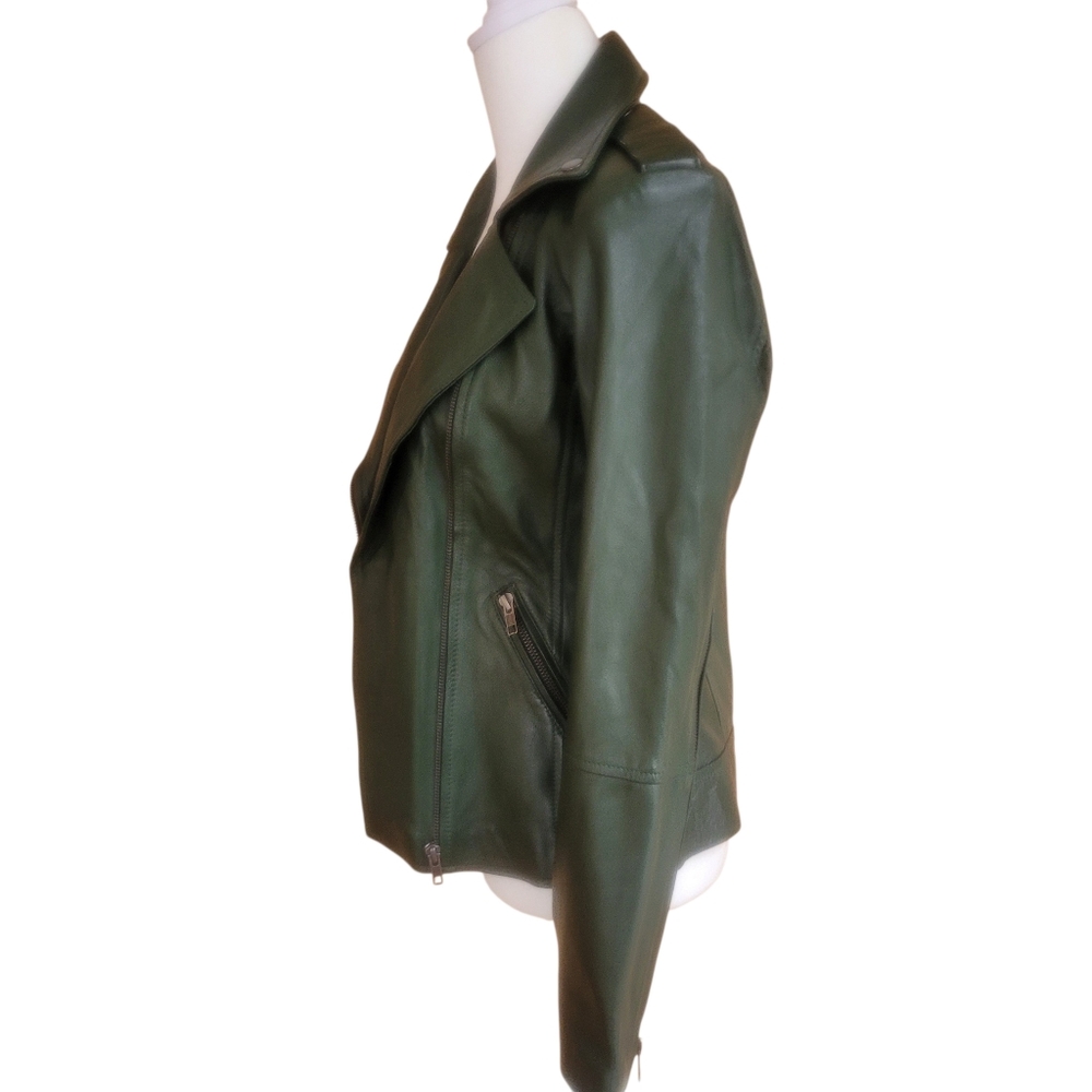 Sara Leather “Experience the Fashion” 100% Genuine Lambskin Green Moto Jacket XS - Picture 4 of 15